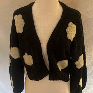 SHEIN Black Cardigan with White Cloud Patterns